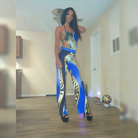 LuckiKartel Pants - 1pc Blue Yellow Print Custom Made Small